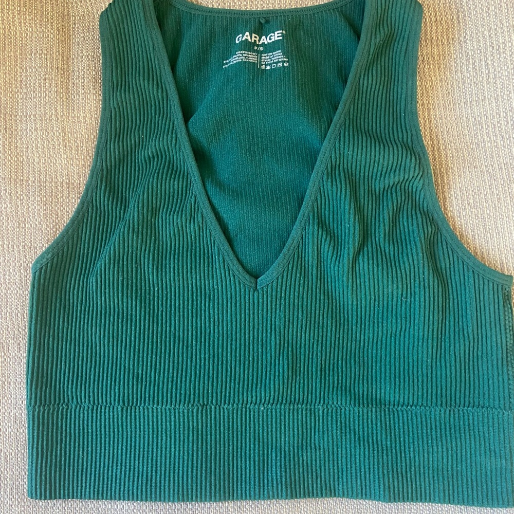 Garage Green Ribbed Cropped Tank Top